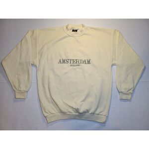 Vintage Amsterdam Holland Cream Ivory Crewneck Sweatshirt Embroidered Mens L VTG